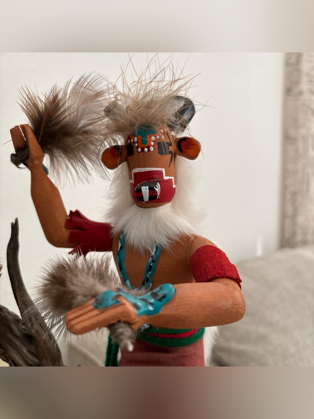 Vintage Brown and Red Kachina Doll with Feathers Native American decoration Vtg - Picture 4 of 16